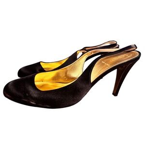 J. Crew Black‎ Satin Slingback Heels Made in Italy Size 11